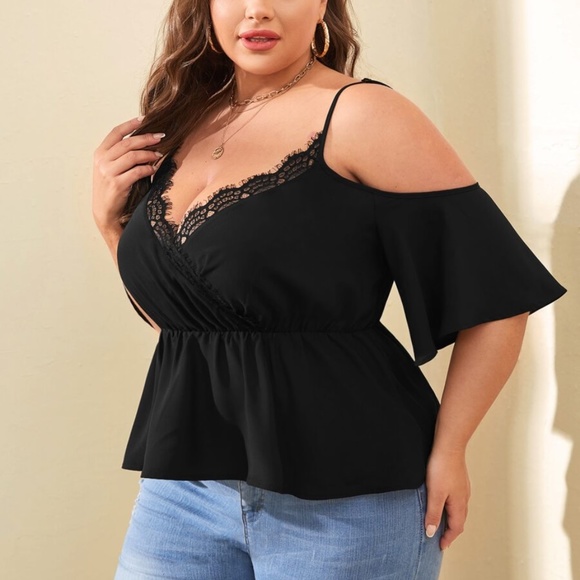 Boho Plus lace Cold Shoulder Butterfly Sleeve Top - Picture 2 of 6